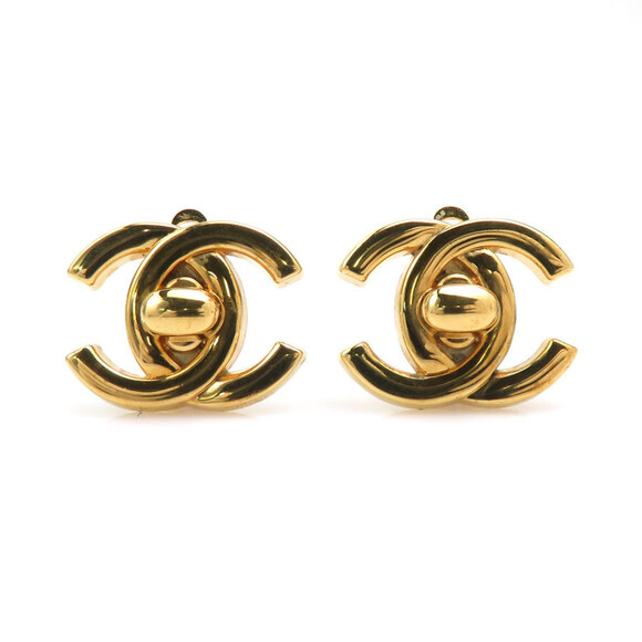CHANEL Gold Logo Earrings